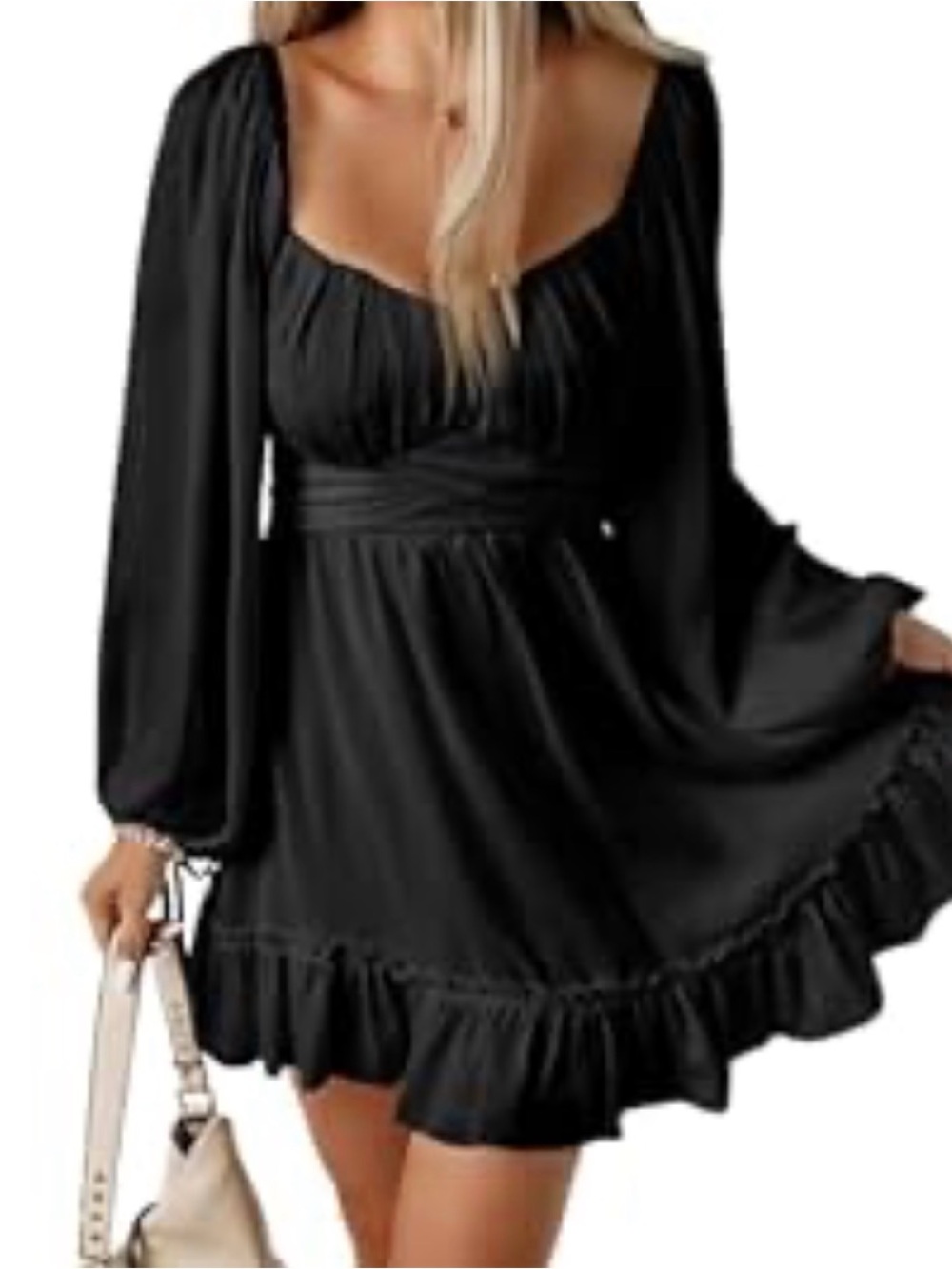 Women’s Black Long Sleeve Ruffle Mini Dress